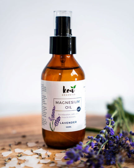 Muscle relaxing pure magnesium oil spray with lavender to help better sleep and muscle recovery